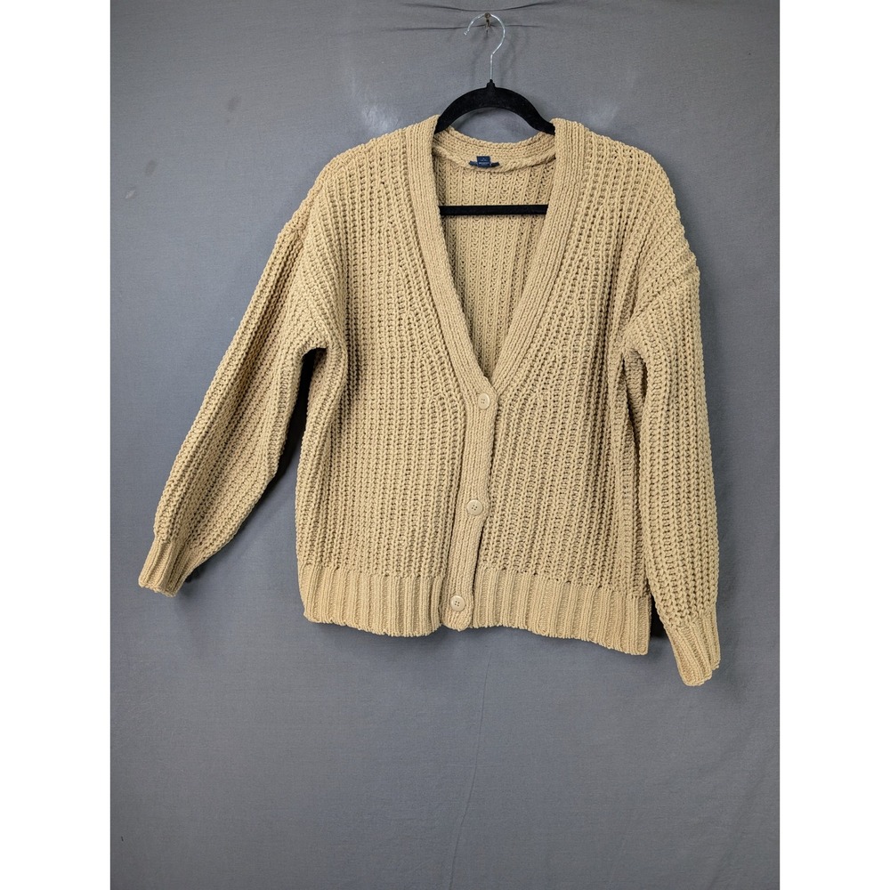 Scoop Womens Tan Chenille Chunky Knit Cardigan Sweater Size S 4-6